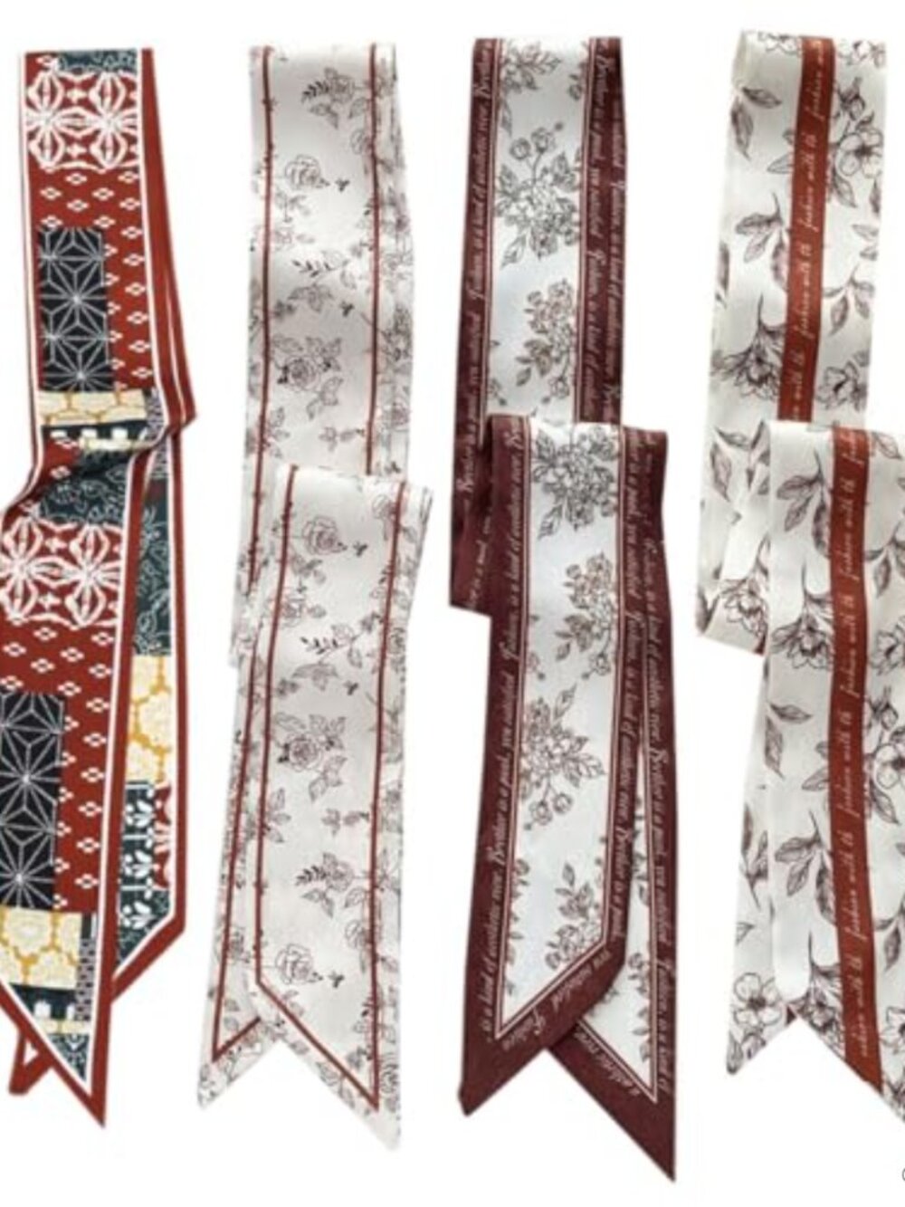 4 Pack Imitation Silk Floral Fashion Scarves Purse Hair Bag Accessories 55"